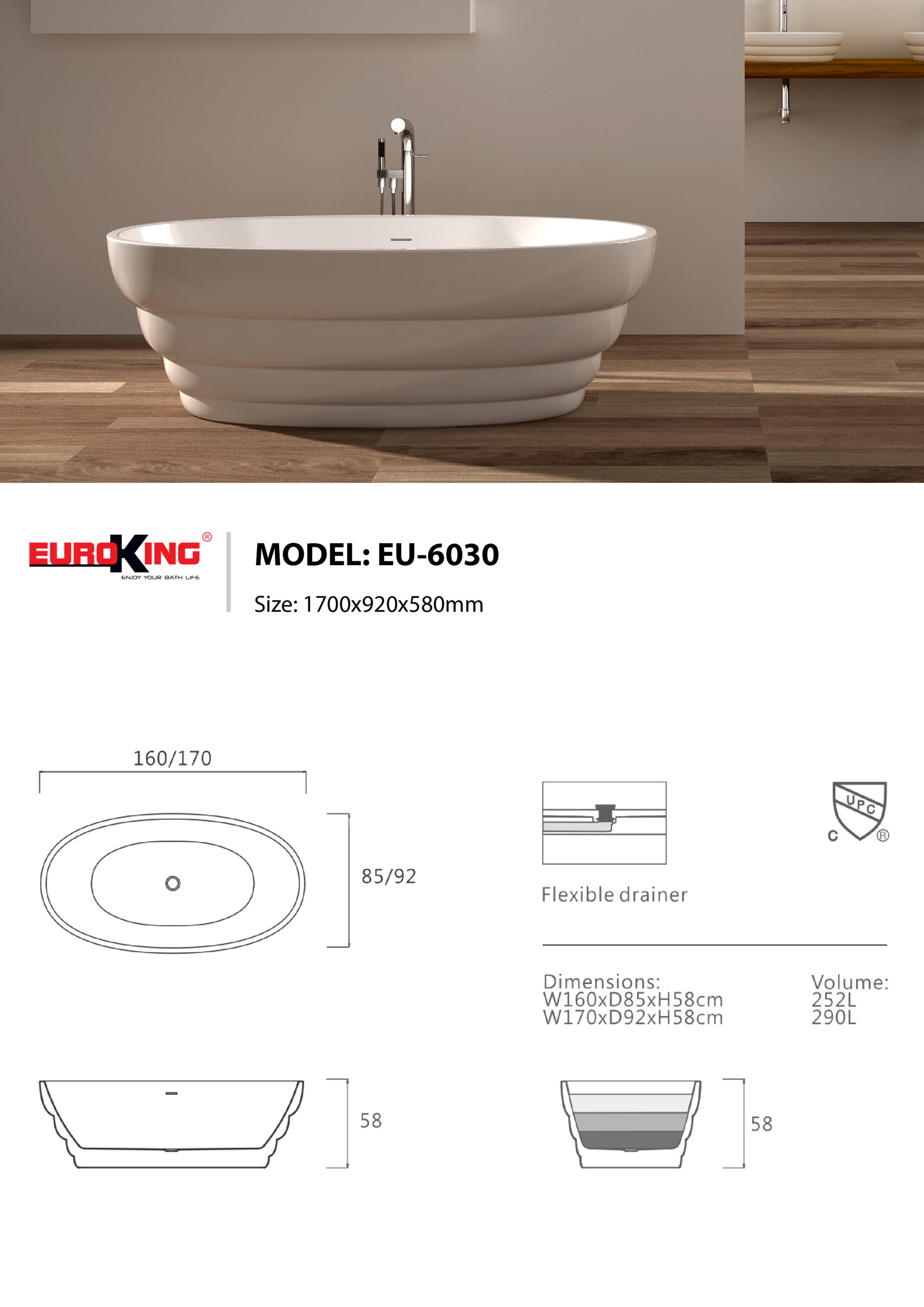 Sơ đồ kỹ thuật Bồn tắm EU-6030 Hoop